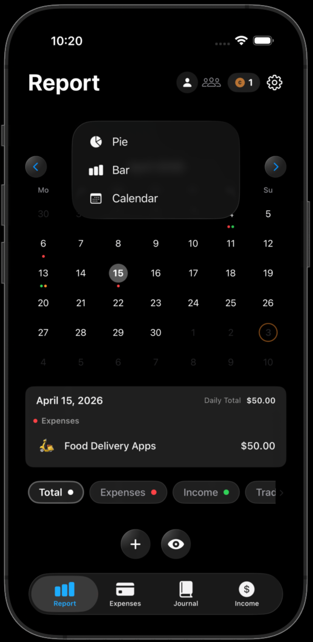 Benji calendar report screen