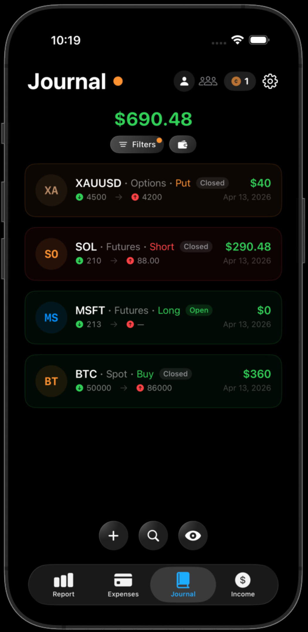 Benji trading journal screen
