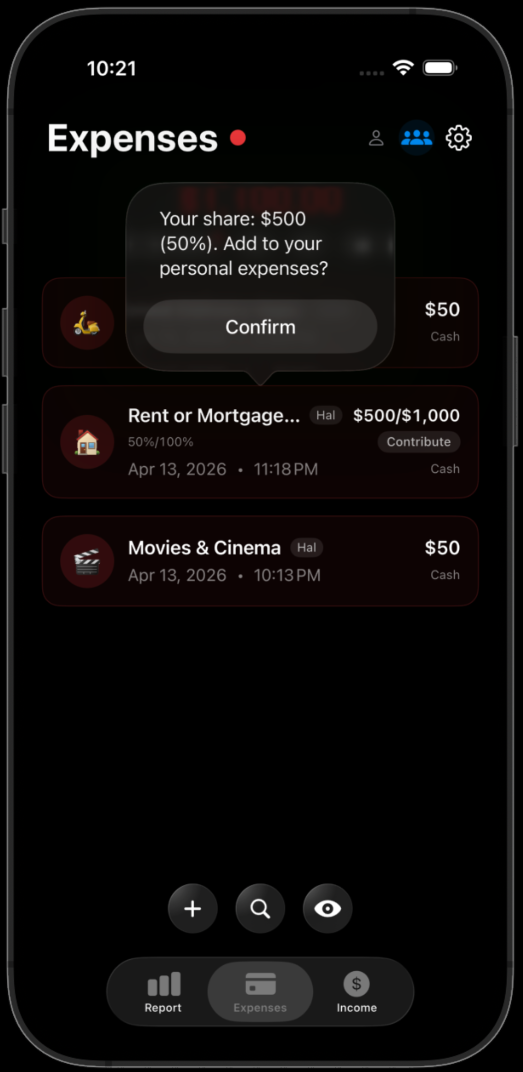 Benji split costs screen
