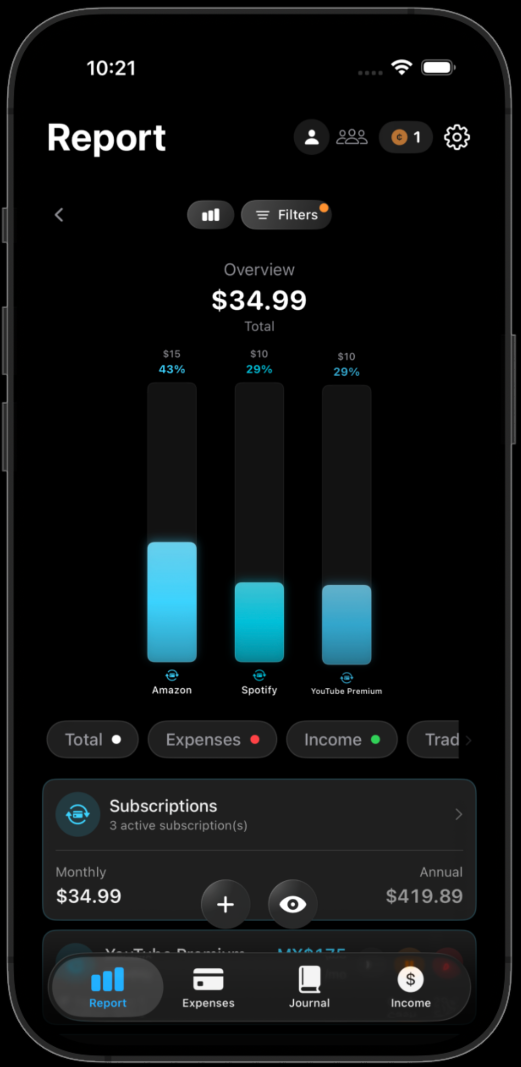 Benji subscriptions screen